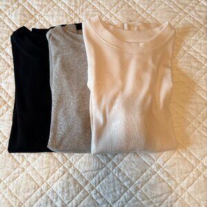 Banana Republic Women's 3-Pack Rib Crew-Neck T-Shirt Black White Gray Size L